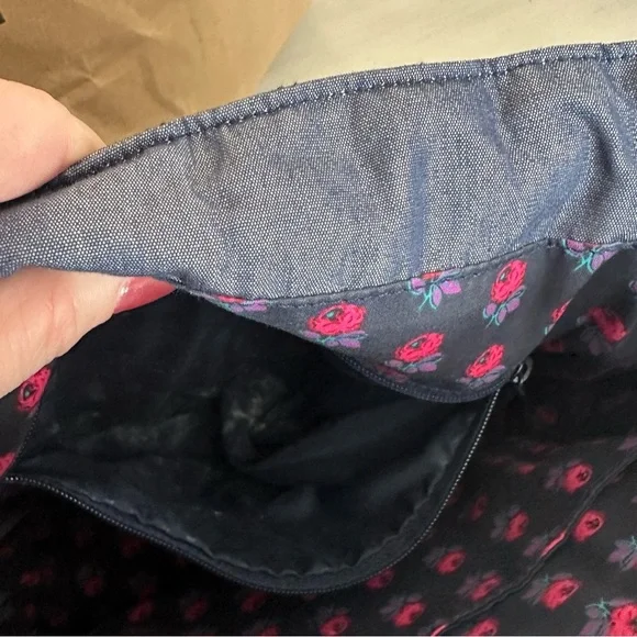 Vera Bradley Quilted Fabric Navy Backpack with Drawstring/Button Close GUC - Picture 7 of 9